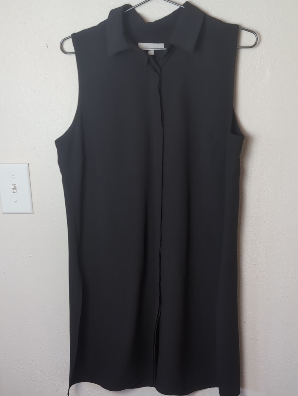 Joan Vass Black Sleeveless Collared Tunic Top XL